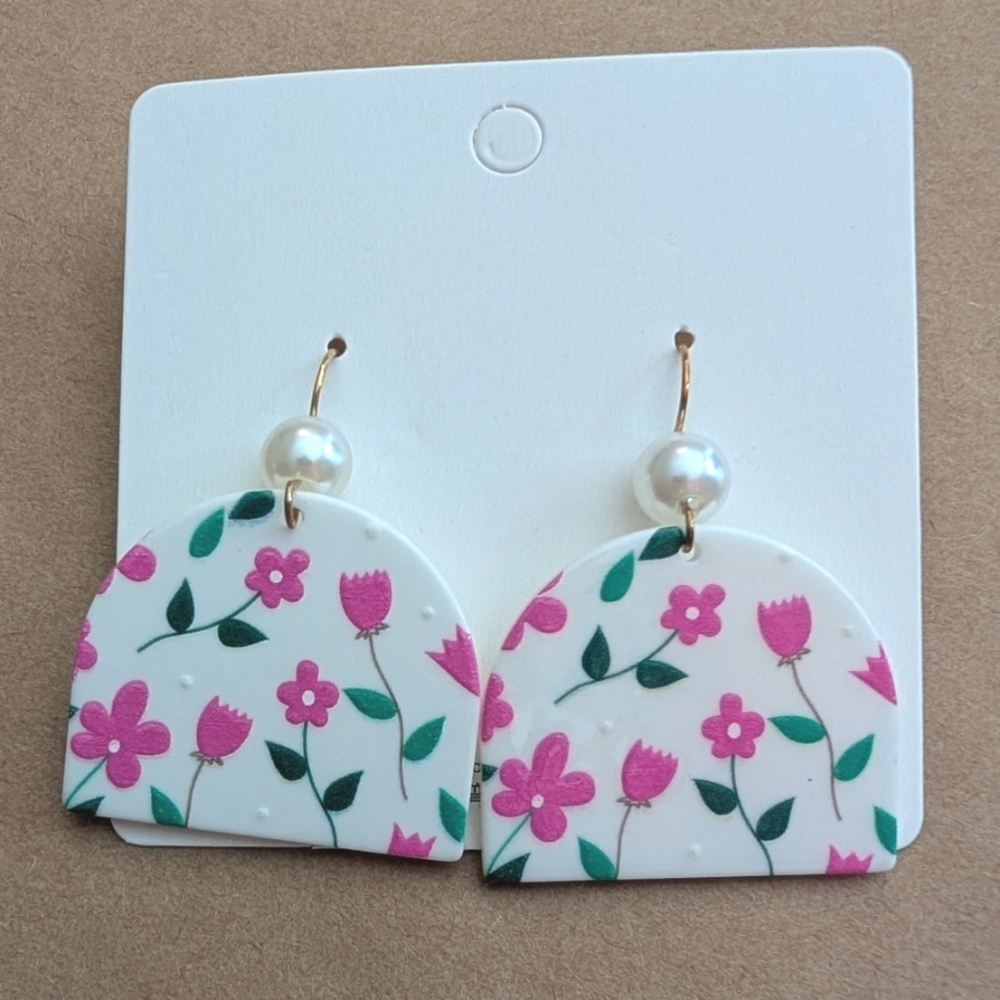 Floral Arch Earrings with Pearl Accent